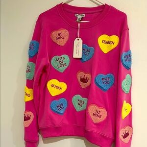 Valentine’s Day chenille  Heart patch Patterned Women's Sweatshirts .  SMALL